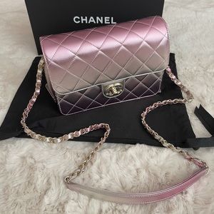New&Authentic Gradient Metallic Lambskin&Gold-Tone Métal Gold & Pink chanel bag